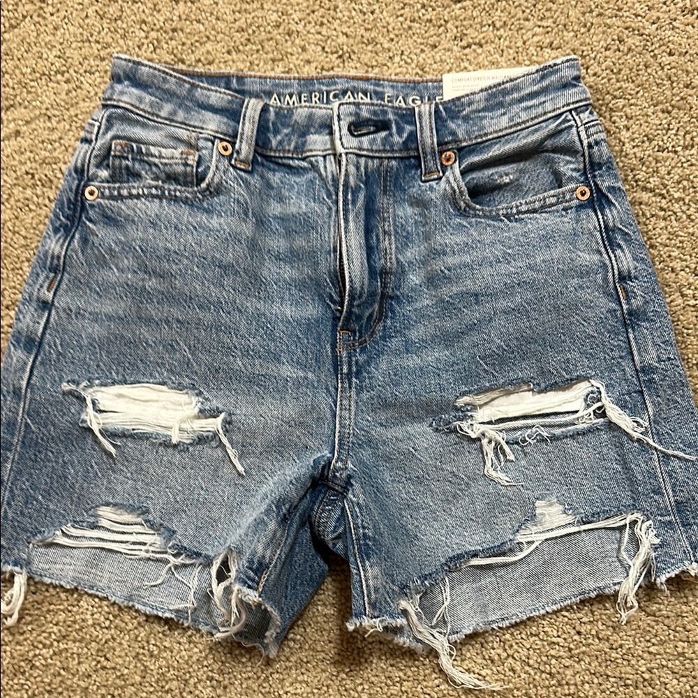 American Eagle Outfitters Blue Distressed Jean Shorts